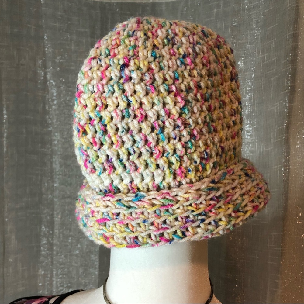 Hand-made knitted multicolored beanie. - Picture 2 of 2